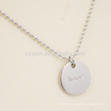 Engraved Letter Logo Stainless Steel Plain Silver Round Pendant Necklace